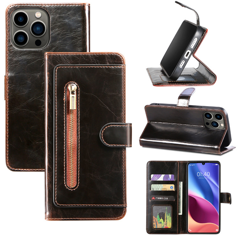 Flip-style Phone Case with Card Slot and Zipper Wallet for iPhone